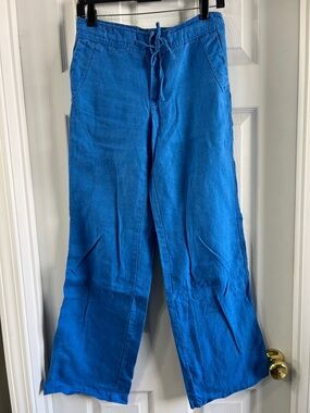 Ralph Lauren 100% Linen Cobalt Blue Wide-Leg Drawstring Pants
